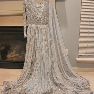 Stunning Ice Blue Handworked Pishwas – Perfect for an Engagement or Nikkah Bride